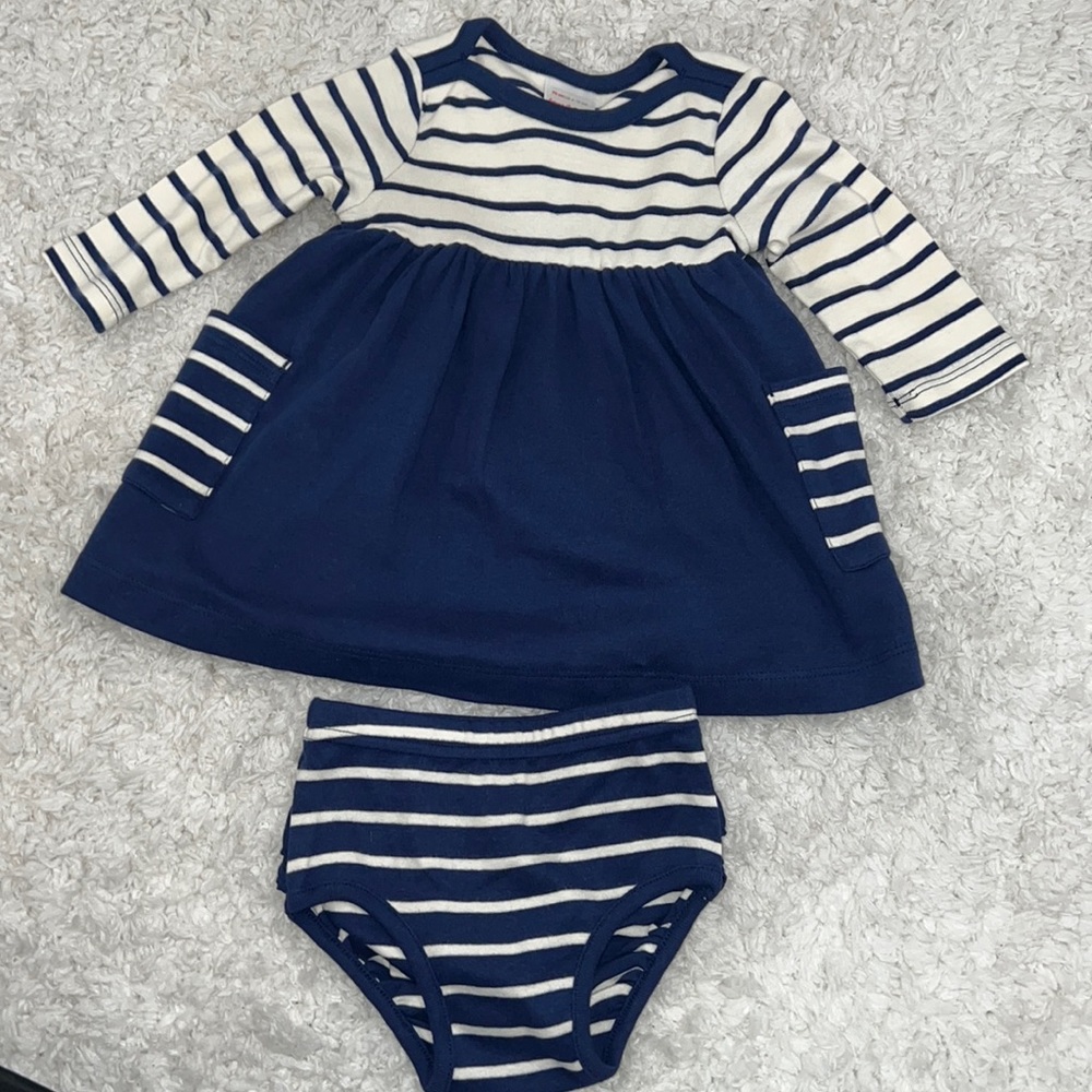 Navy and White Striped Longsleeve Dress